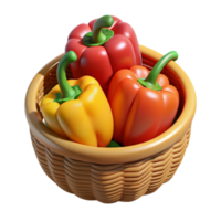 Bell Peppers in A Wicker Basket 3d Asset png