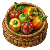 Bell Peppers Vegetable in A Wicker Basket 3d Render png