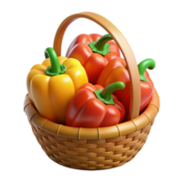 Bell Peppers in A Wicker Basket 3d Item png