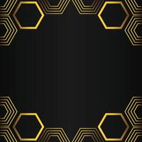 golden hexagon frame design on black background vector