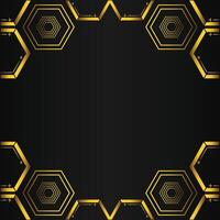 golden hexagon frame design on black background vector