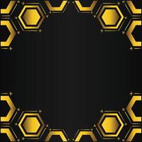 golden hexagon frame design on black background vector