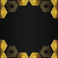 golden hexagon frame design on black background vector