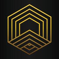 luxury black background with abstract golden geometric hexagon shape vector