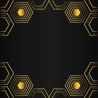 golden hexagon frame design on black background vector