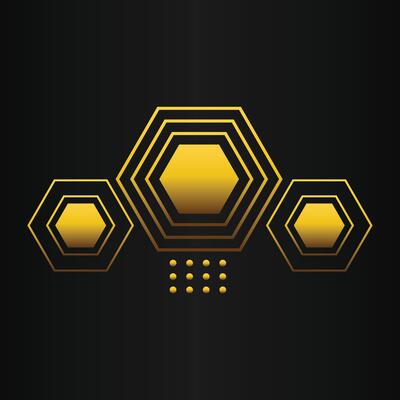 luxury black background with abstract golden geometric hexagon shape