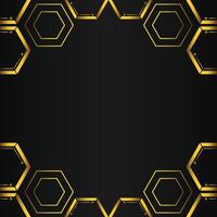 golden hexagon frame design on black background vector