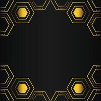 golden hexagon frame design on black background vector