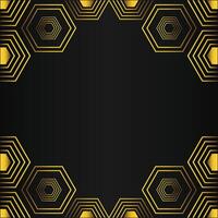 golden hexagon frame design on black background vector