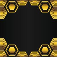 golden hexagon frame design on black background vector