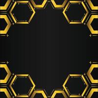 golden hexagon frame design on black background vector