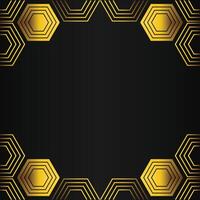 golden hexagon frame design on black background vector