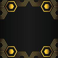 golden hexagon frame design on black background vector