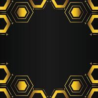 golden hexagon frame design on black background vector