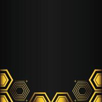 golden hexagon design on black background vector