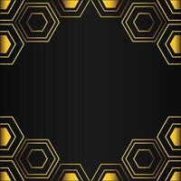 golden hexagon frame design on black background vector