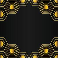 golden hexagon frame design on black background vector