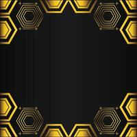 golden hexagon frame design on black background vector