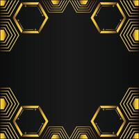 golden hexagon frame design on black background vector