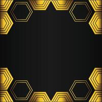 golden hexagon frame design on black background vector
