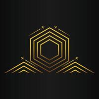 luxury black background with abstract golden geometric hexagon shape vector
