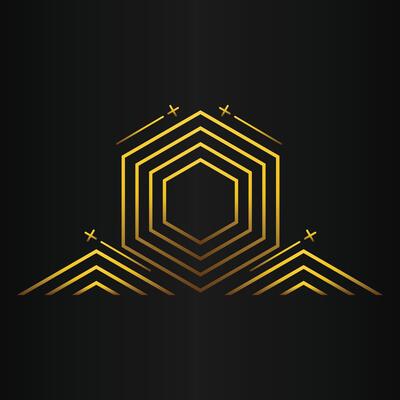 luxury black background with abstract golden geometric hexagon shape