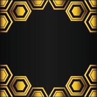 golden hexagon frame design on black background vector