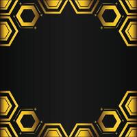 golden hexagon frame design on black background vector