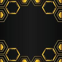 golden hexagon frame design on black background vector
