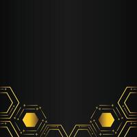 golden hexagon design on black background vector