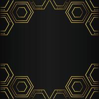 golden hexagon frame design on black background vector