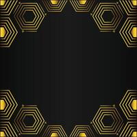 golden hexagon frame design on black background vector
