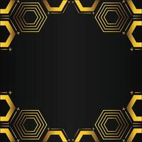 golden hexagon frame design on black background vector