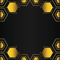 golden hexagon frame design on black background vector