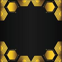 golden hexagon frame design on black background vector