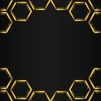 golden hexagon frame design on black background vector