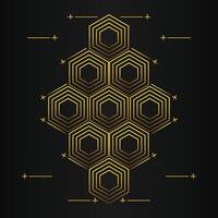 luxury black background with abstract golden geometric hexagon shape vector