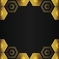 golden hexagon frame design on black background vector