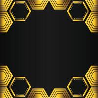 golden hexagon frame design on black background vector