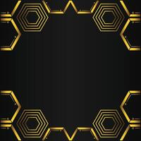 golden hexagon frame design on black background vector