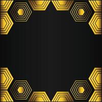 golden hexagon frame design on black background vector