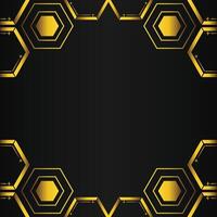 golden hexagon frame design on black background vector