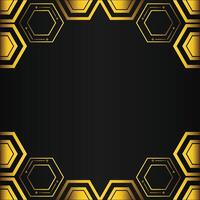 golden hexagon frame design on black background vector