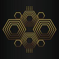 luxury black background with abstract golden geometric hexagon shape vector