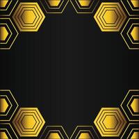 golden hexagon frame design on black background vector
