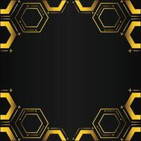 golden hexagon frame design on black background vector