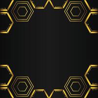 golden hexagon frame design on black background vector