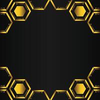 golden hexagon frame design on black background vector