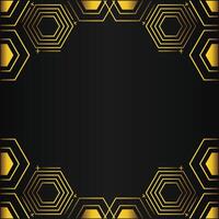 golden hexagon frame design on black background vector