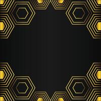 golden hexagon frame design on black background vector